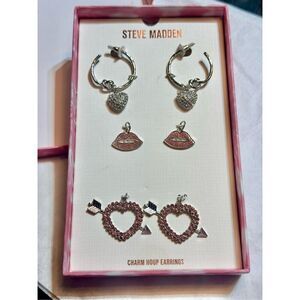 Steve Madden NWT jewelry gift set charm hoop earrings